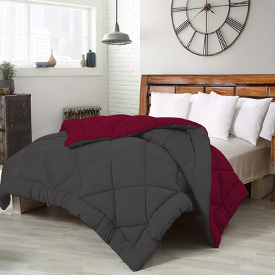 SIE STORE Solid Single Comforter for  Heavy Winter(Poly Cotton, maroon&grey)