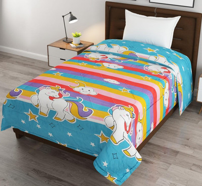 kitchDeco Printed Single Comforter for  AC Room(Microfiber, rainbow unicorn)