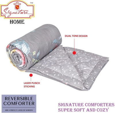 Signature Floral Single Dohar for  Mild Winter(Cotton, Grey)