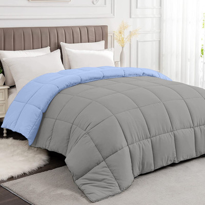 Razzai Solid Double Comforter for  Heavy Winter(Microfiber, Sky Blue, Silver)