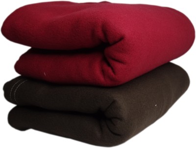 HOMIEE Solid Double Fleece Blanket for  Mild Winter(Polyester, RED&BROWN)
