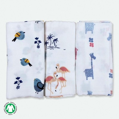 Tinylane Printed Single Swaddling Baby Blanket for  Mild Winter(Bamboo Cotton, White)