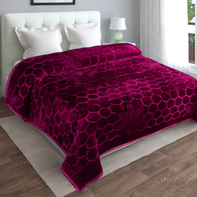 KIXTA Self Design Double Mink Blanket for  Heavy Winter(Microfiber, wine)