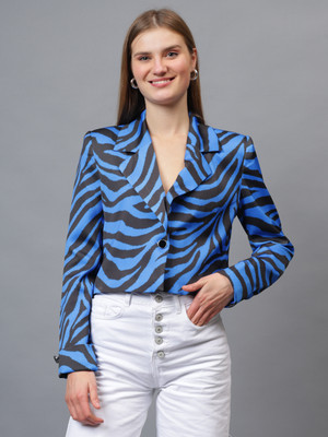 Fashion Gaiia Printed Single Breasted Casual Women Blazer(Blue)