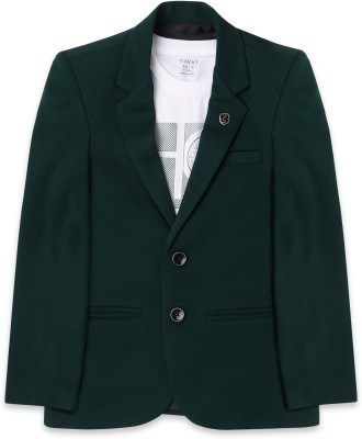 CAVIO Solid Single Breasted Party Boys Blazer(Dark Green)