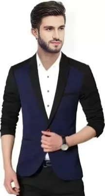 Darbar In Colorblock Single Breasted Casual, Formal, Festive & Wedding Men Blazer(Black, Blue)