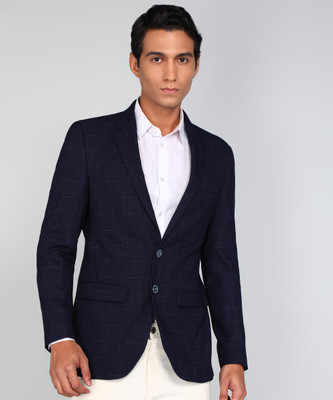 Raymond Checkered Single Breasted Formal Men Blazer(Dark Blue)