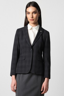 VAN HEUSEN Checkered Single Breasted Formal Women Blazer(Black)