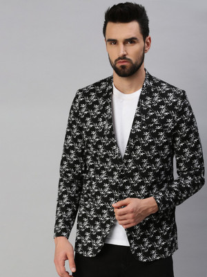 SHOWOFFFF Printed Single Breasted Party Men Blazer(Black)