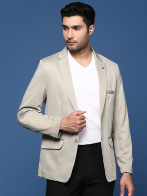 SHOWOFFFF Solid Single Breasted Formal Men Blazer(Light Green)