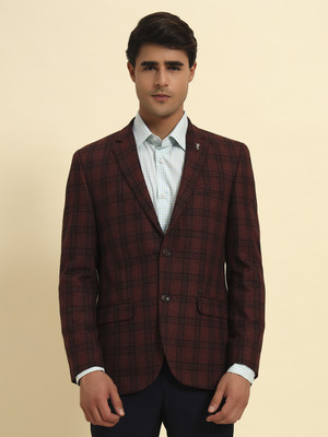 CANTABIL Checkered Single Breasted Formal Men Blazer(Maroon)