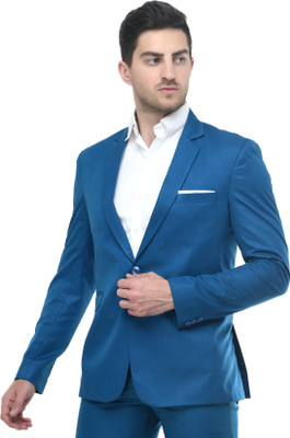 FIVEFEB Solid Single Breasted Casual Men Blazer(Blue)