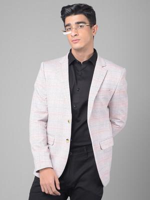CRIMSOUNE CLUB Checkered Single Breasted Casual Men Blazer(Pink)