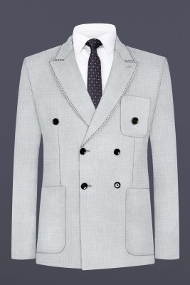 french crown Solid Double Breasted Festive & Wedding, Party Men Blazer(Grey)