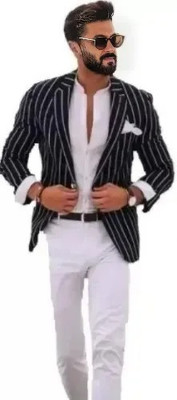 Fijuca Fashion Striped Single Breasted Casual, Formal, Party, Festive & Wedding Men Blazer(Black)