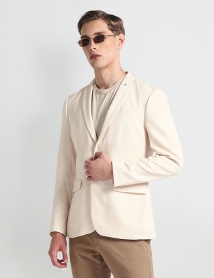 ARROW Solid Single Breasted Formal Men Blazer(Beige)