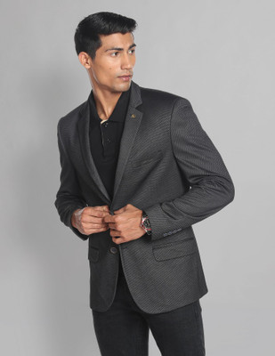 AD by Arvind Self Design Single Breasted Formal Men Blazer(Black)