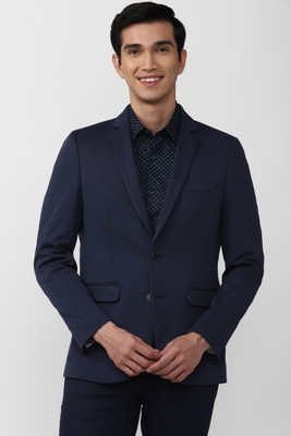 PETER ENGLAND Solid Single Breasted Formal Men Blazer(Blue)