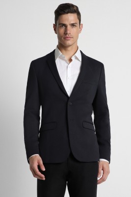 PETER ENGLAND Self Design Single Breasted Casual Men Blazer(Dark Blue)