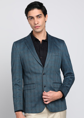 PETER ENGLAND Checkered Single Breasted Formal Men Blazer(Blue)