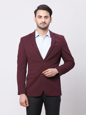 PARK AVENUE Self Design Single Breasted Formal Men Blazer(Maroon)