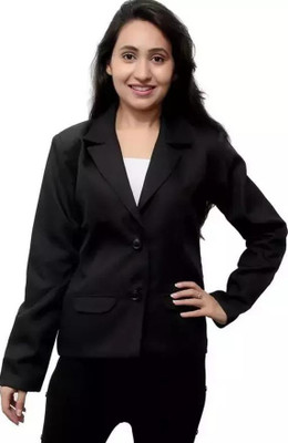 Cara Cola Solid Single Breasted Casual Women Blazer(Black)