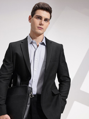 INVICTUS Solid Double Breasted Formal Men Blazer(Black)
