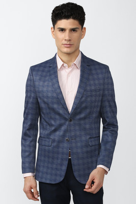 PETER ENGLAND Checkered Single Breasted Formal Men Blazer(Blue)
