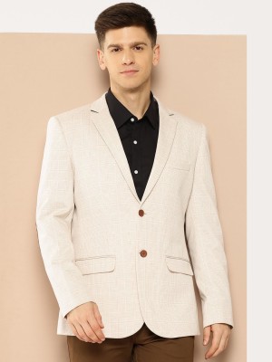 INVICTUS Checkered Single Breasted Casual Men Blazer(Beige)