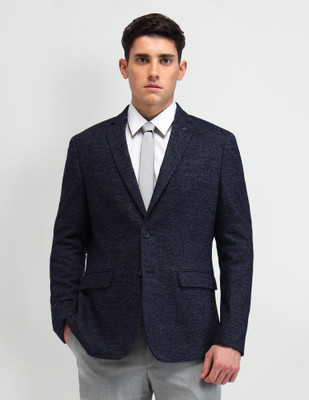ARROW Solid Single Breasted Formal Men Blazer(Blue)