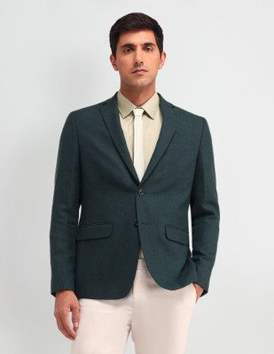 ARROW Solid Single Breasted Formal Men Blazer(Green)
