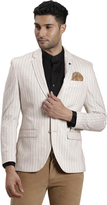 TURTLE Striped Single Breasted Casual Men Blazer(Grey)