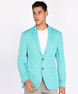 PARK AVENUE Self Design Single Breasted Formal Men Blazer(Light Blue)