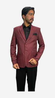 gargian master cut Checkered Single Breasted Formal Men Blazer(Maroon)