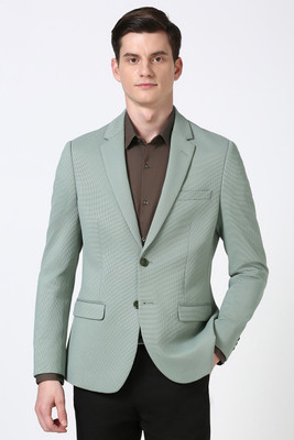 PETER ENGLAND Self Design Single Breasted Formal Men Blazer(Green)