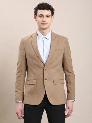 TURTLE Solid Single Breasted Casual Men Blazer(Brown)
