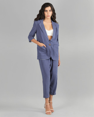 CHKOKKO Solid Single Breasted Formal Women Blazer(Blue)