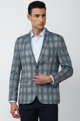 PETER ENGLAND Checkered Single Breasted Formal Men Blazer(Grey)
