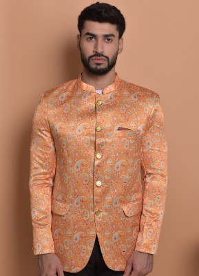 PRINT CULTR Printed Single Breasted Casual Men Blazer(Orange)