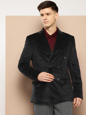 INVICTUS Solid Double Breasted Party Men Blazer(Black)
