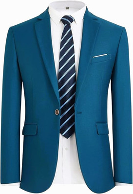FIVEFEB Solid Single Breasted Formal, Casual Men Blazer(Blue)