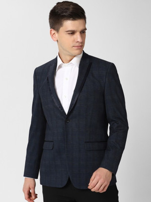 PETER ENGLAND Checkered Single Breasted Formal Men Blazer(Blue)