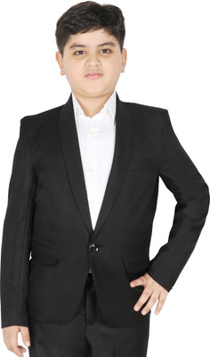 SG YUVRAJ Solid Single Breasted Festive & Wedding Boys Blazer(Black)