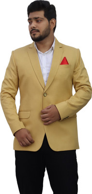 ALJAAMI Solid Single Breasted Casual Men Blazer(Yellow)