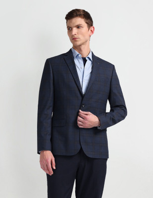 ARROW Checkered Single Breasted Formal Men Blazer(Blue)