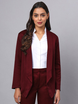 BRINNS Solid Single Breasted Formal Women Blazer(Maroon)
