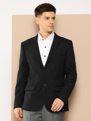 INVICTUS Solid Single Breasted Formal Men Blazer(Black)