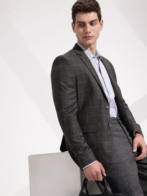 INVICTUS Checkered Double Breasted Formal Men Blazer(Black)