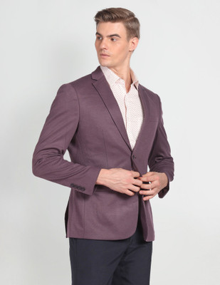ARROW Solid Single Breasted Formal Men Blazer(Purple)