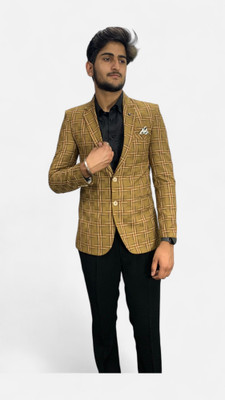 gargian master cut Checkered Single Breasted Formal, Party Men Blazer(Brown)